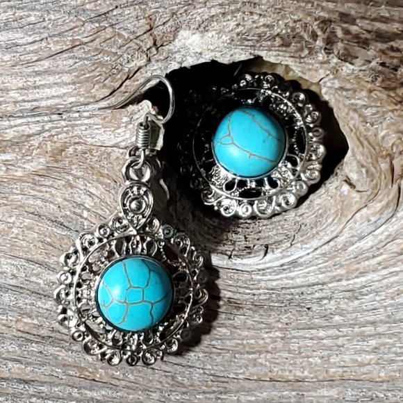 Kimora Genuine Turquoise and Sterling Silver Earrings - Picture 4 of 7
